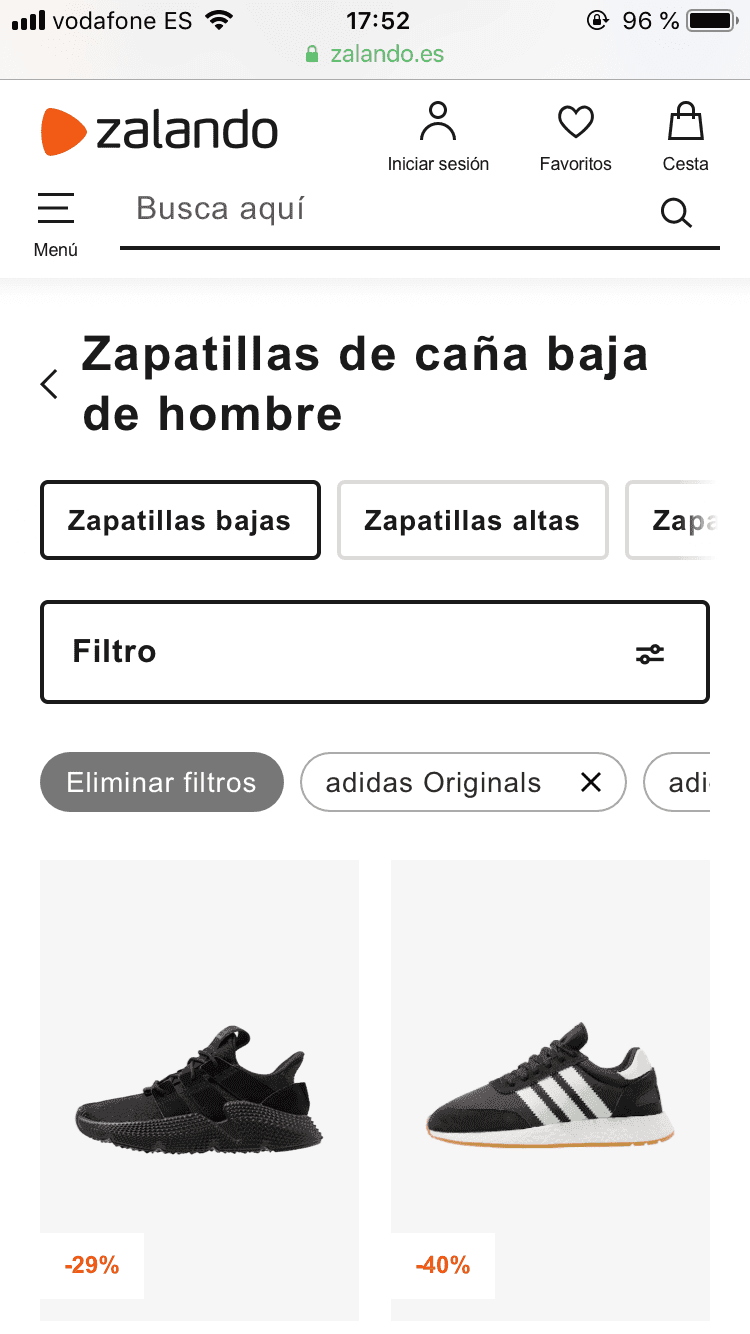 zalando.es offered the most complete filtering and searching experience.
