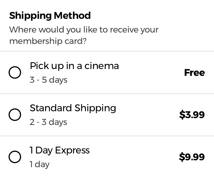 Example of how not to label delivery methods. It’s not clear to the user which is the exact day the product would arrive.
