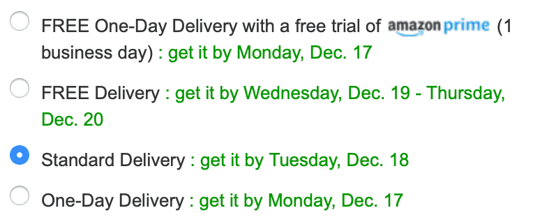 Example of a correct implementation of delivery methods from amazon.co.uk.