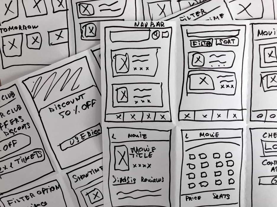 Crazy 8’s method used to sketch-out different solutions to the design problem.