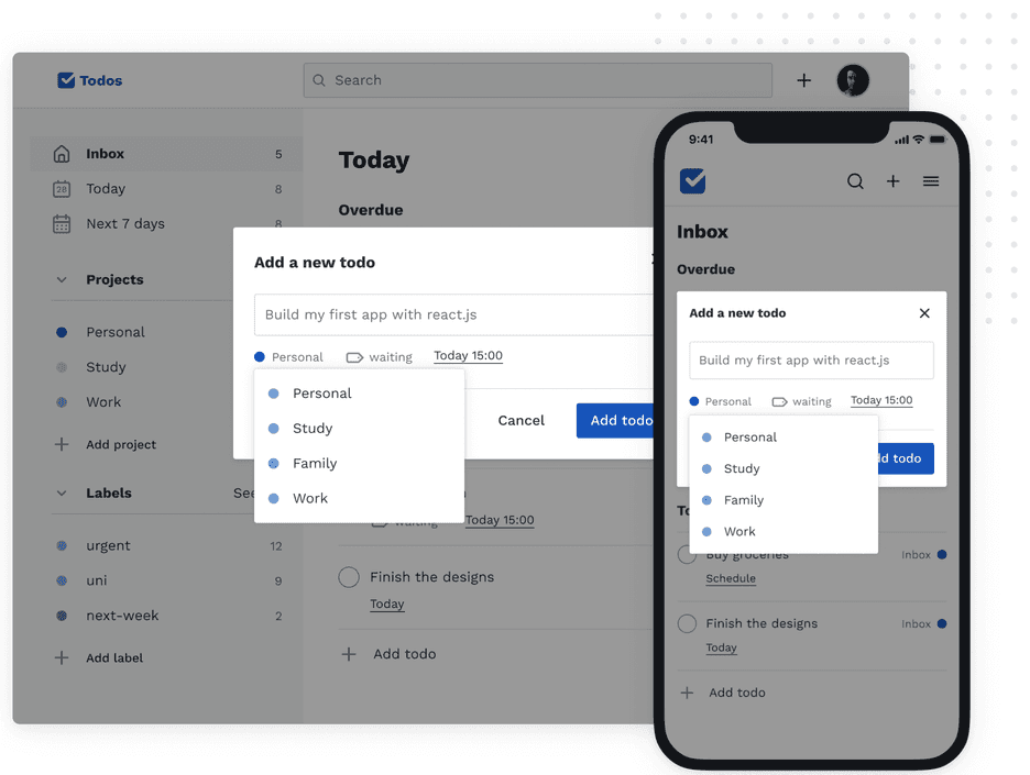 Add todos and assign them to projects or labels.